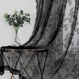 Rideaux En Dentelle Transparente Noire À Motif Floral Pour Le Salon