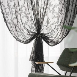 Rideaux En Dentelle Transparente Noire À Motif Floral Pour Le Salon