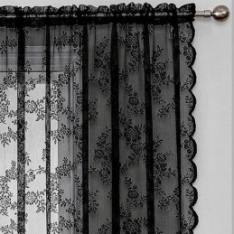 Rideaux En Dentelle Transparente Noire À Motif Floral Pour Le Salon