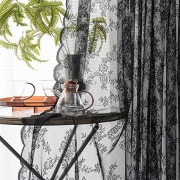 Rideaux En Dentelle Transparente Noire À Motif Floral Pour Le Salon