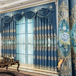 Rideau En Chenille Sur Mesure, Style Européen, Broderie Florale, Décoration De Fenêtre