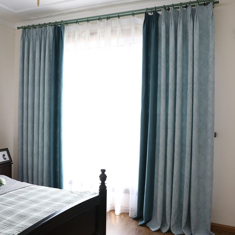 Rideau Occultant Sur Mesure, Style Européen Simple, Doux, En Coton Bleu Jacquard, Décoratif Pour Chambre À Coucher