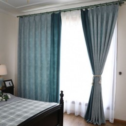 Rideau Occultant Sur Mesure, Style Européen Simple, Doux, En Coton Bleu Jacquard, Décoratif Pour Chambre À Coucher