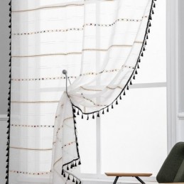 Rideaux Transparents Nordiques À Rayures Semi-Voile