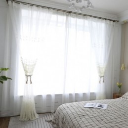 Rideau Transparent Simple Sur Mesure, Blanc, Broderie Assortie, Pour Salon