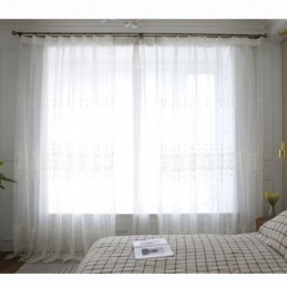 Rideau Transparent Simple Sur Mesure, Blanc, Broderie Assortie, Pour Salon
