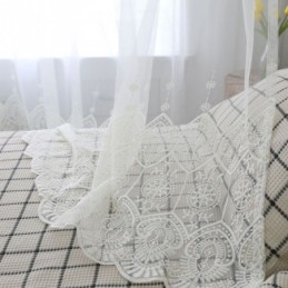 Rideau Transparent Simple Sur Mesure, Blanc, Broderie Assortie, Pour Salon