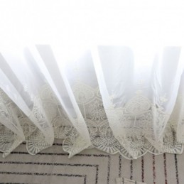 Rideau Transparent Simple Sur Mesure, Blanc, Broderie Assortie, Pour Salon