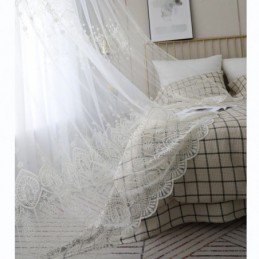 Rideau Transparent Simple Sur Mesure, Blanc, Broderie Assortie, Pour Salon
