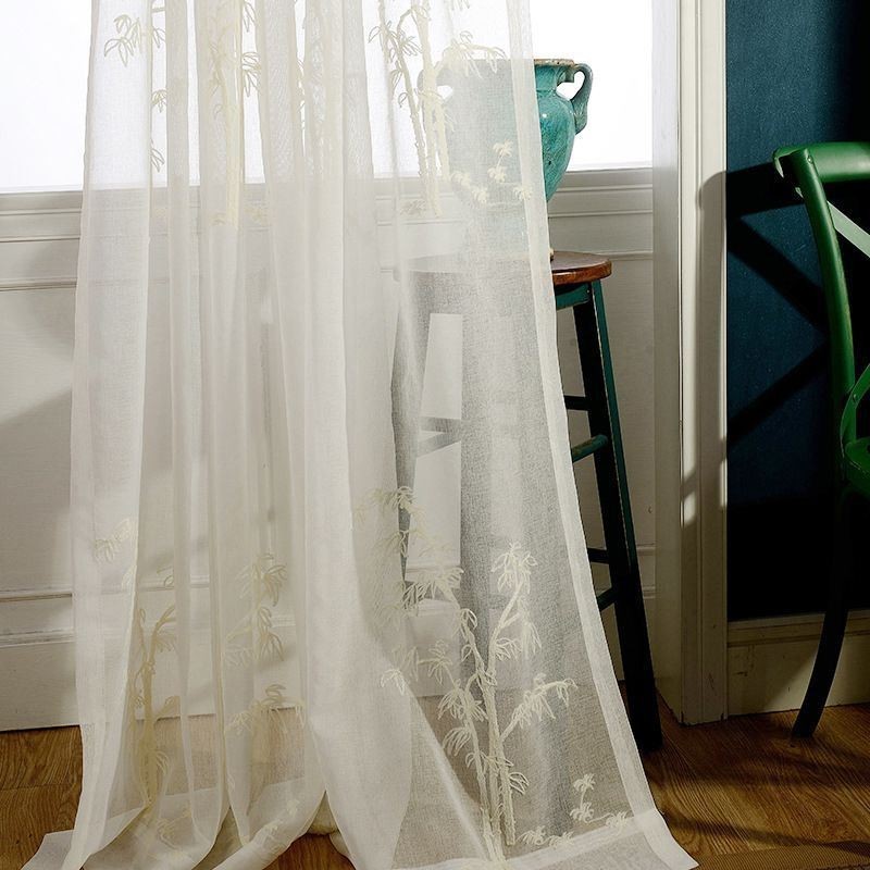 Rideau Transparent Classique Sur Mesure En Tulle Brodé De Bambou Pour Salon
