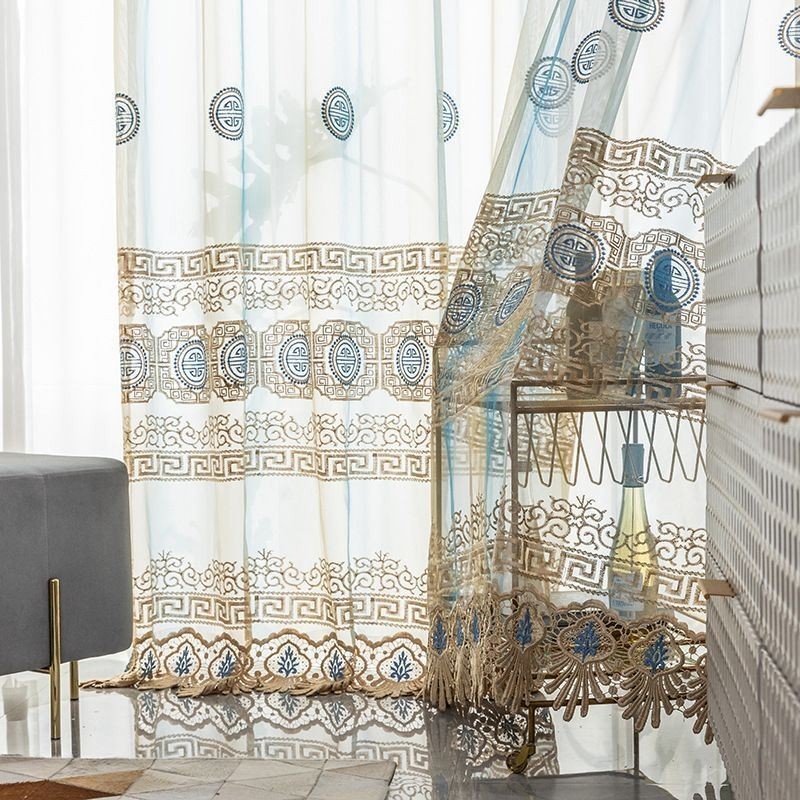 Rideau En Tulle Brodé De Luxe Sur Mesure, Voile Transparent Pour Salon