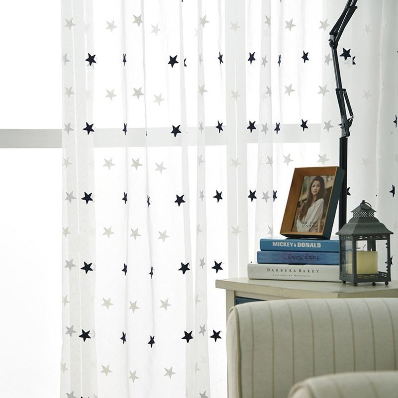 Rideau Transparent En Voile Brodé D'Étoiles, Panneau De Rideau Sur Mesure Pour Salon, Chambre À Coucher, Porte En Verre, Fenêtre