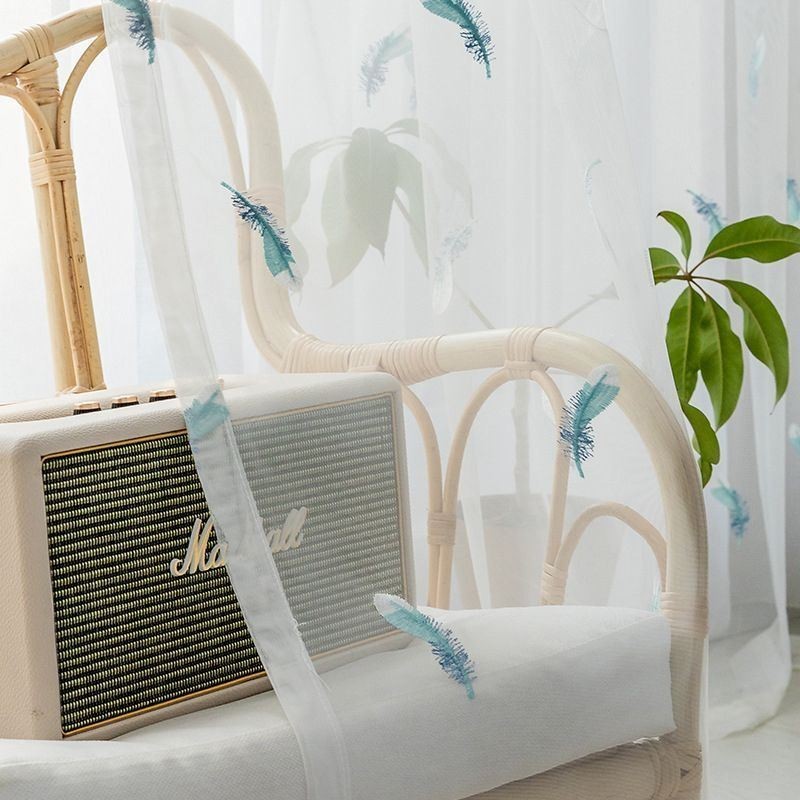 Rideau Transparent Brodé De Plumes Sur Mesure, Minimaliste Et Respirant, Pour Salon Et Chambre À Coucher