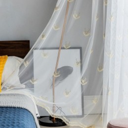 Rideau Transparent Classique Sur Mesure, En Tulle Brodé Motif Cerf, Pour Salon