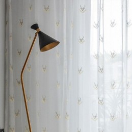 Rideau Transparent Classique Sur Mesure, En Tulle Brodé Motif Cerf, Pour Salon