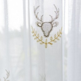 Rideau Transparent Classique Sur Mesure, En Tulle Brodé Motif Cerf, Pour Salon