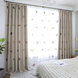 Rideau Occultant Contemporain Max Sur Mesure, Motif Chat Souriant Brodé, Pour Chambre À Coucher