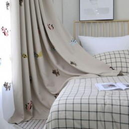 Rideau Occultant Contemporain Max Sur Mesure, Motif Chat Souriant Brodé, Pour Chambre À Coucher