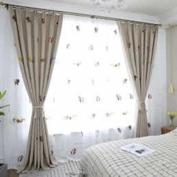 Rideau Occultant Contemporain Max Sur Mesure, Motif Chat Souriant Brodé, Pour Chambre À Coucher