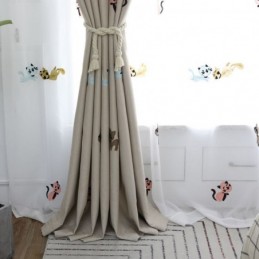 Rideau Occultant Contemporain Max Sur Mesure, Motif Chat Souriant Brodé, Pour Chambre À Coucher