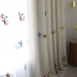 Rideau Occultant Contemporain Max Sur Mesure, Motif Chat Souriant Brodé, Pour Chambre À Coucher