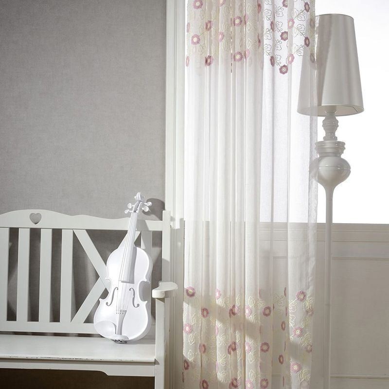 Rideau En Tulle Brodé Nordique Sur Mesure, Voile Floral Transparent Pour Salon
