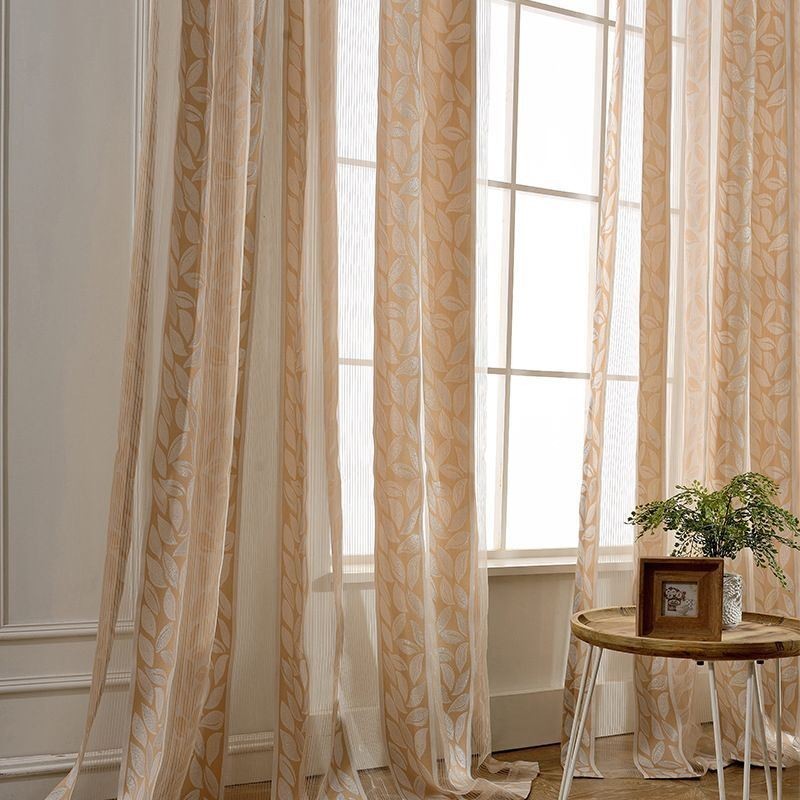 Rideaux Transparents Nordiques En Tulle Jacquard À Feuilles Pour Salon