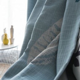 Rideau Occultant À Motif De Feuilles Bleues, Sur Mesure, Moderne Et Minimaliste.