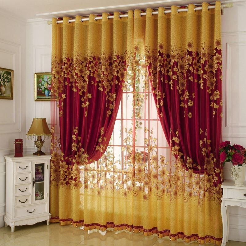 Rideau Transparent Style Campagne Américaine, Fabriqué Sur Mesure, Motif Branches De Fleurs, Jacquard, Pour Fenêtre De Chambre À Coucher
