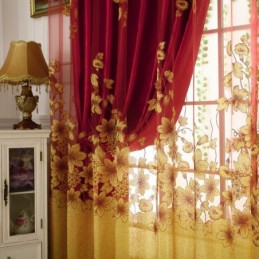 Rideau Transparent Style Campagne Américaine, Fabriqué Sur Mesure, Motif Branches De Fleurs, Jacquard, Pour Fenêtre De Chambre À Coucher