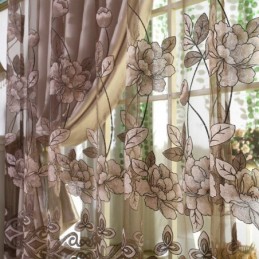Rideau Transparent Style Campagne Européenne, Fabriqué Sur Mesure, Motif Floral Jacquard, Semi-Occultant, Pour Salon