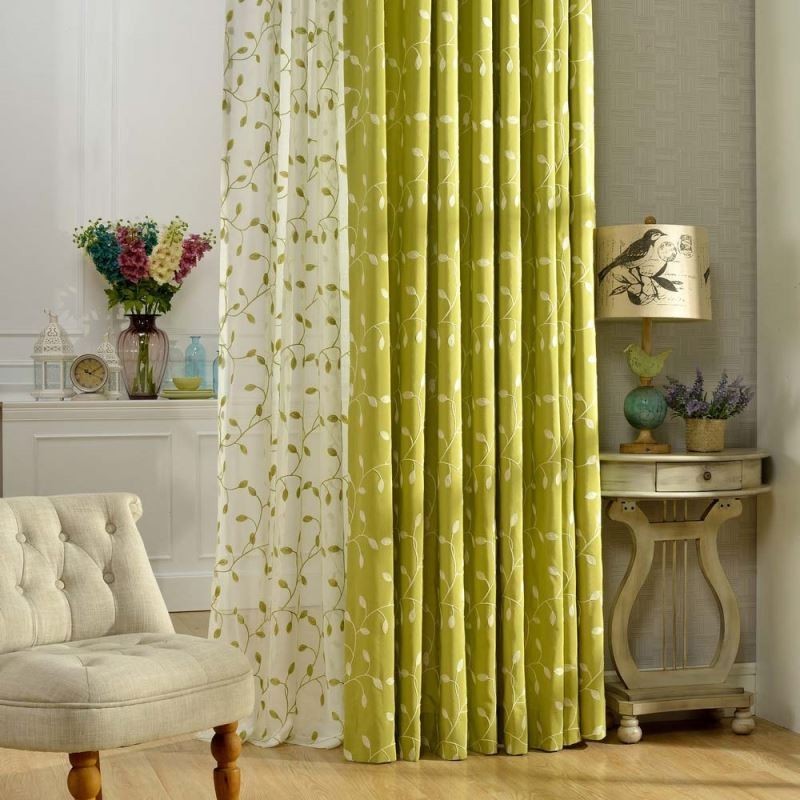 Rideau Transparent Rural Sur Mesure, Respirant, Brodé De Feuilles, Pour Salon