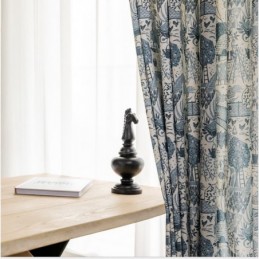 Rideau En Coton Et Lin De Style Rural, Sur Mesure, Semi-Occultant, Imprimé, Pour Baie Vitrée De Chambre À Coucher
