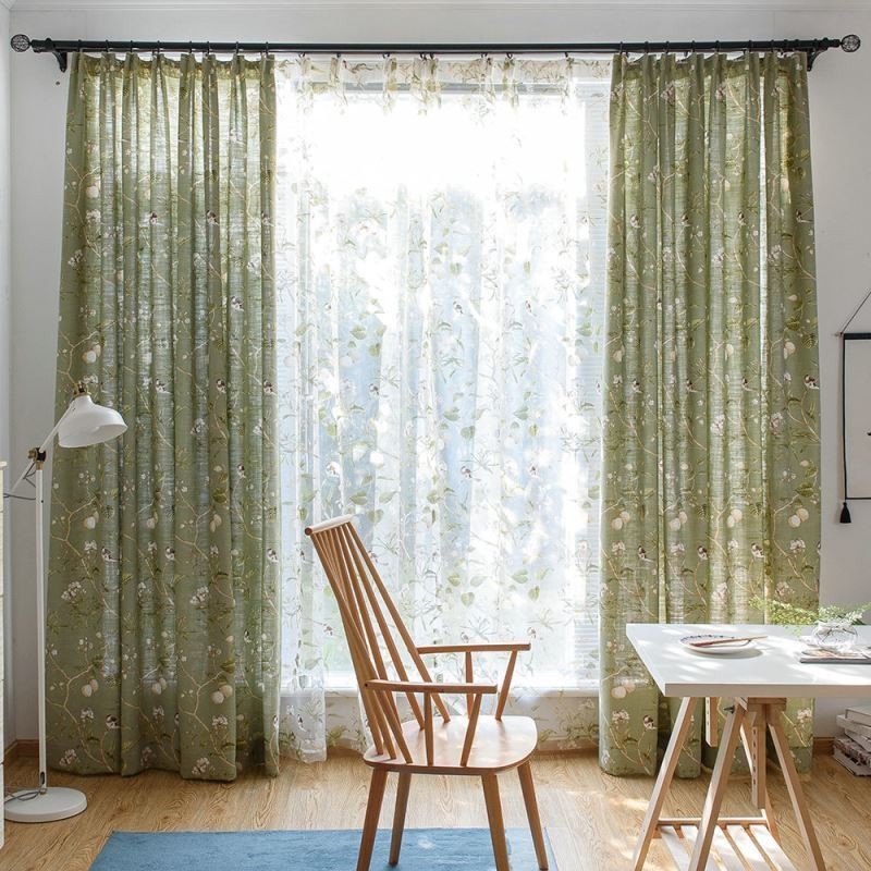 Rideau Occultant En Coton Et Lin Sur Mesure, Panneau De Fenêtre Respirant À Impression Américaine Pour Chambre À Coucher