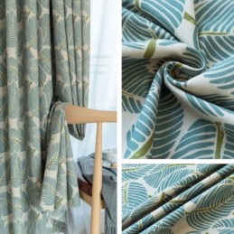 Rideau Occultant Moderne Sur Mesure Imprimé Feuilles Vertes Pour Chambre À Coucher