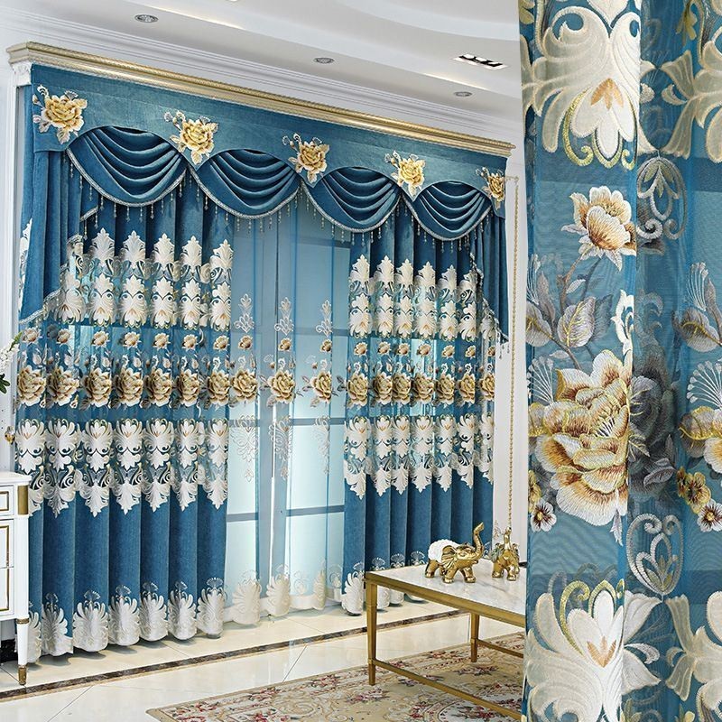 Rideau En Chenille Sur Mesure, Broderie Florale, Traitement De Fenêtre