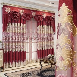 Rideau En Chenille Sur Mesure, Broderie Florale, Traitement De Fenêtre