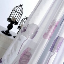 Rideau En Voile Minimaliste Moderne Sur Mesure, Motif Feuille De Lotus Violet, Pour Chambre À Coucher