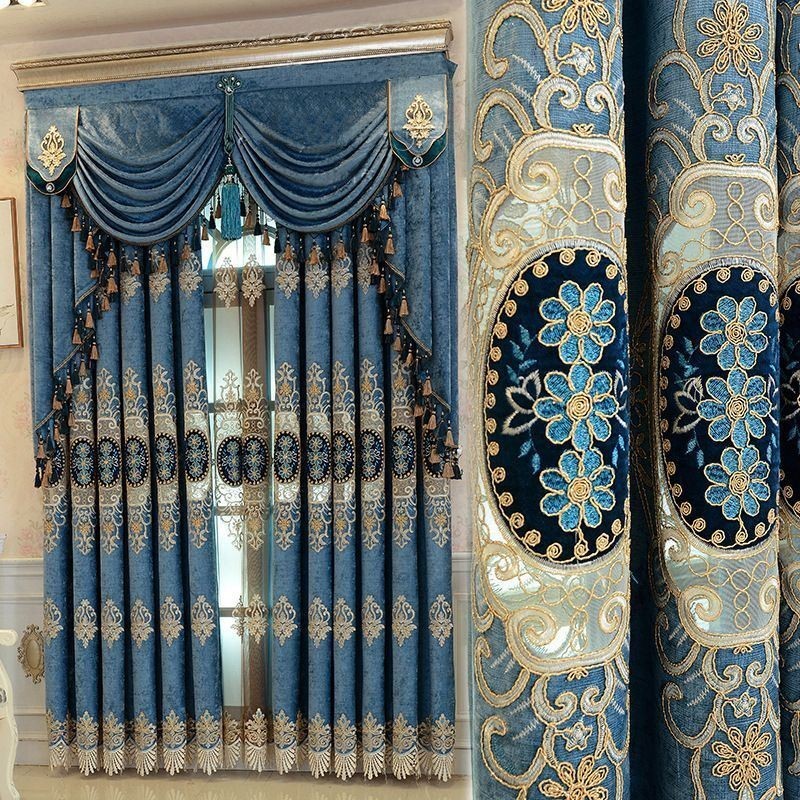 Rideau De Luxe Sur Mesure Rideau Chenille Fleurs Brodées