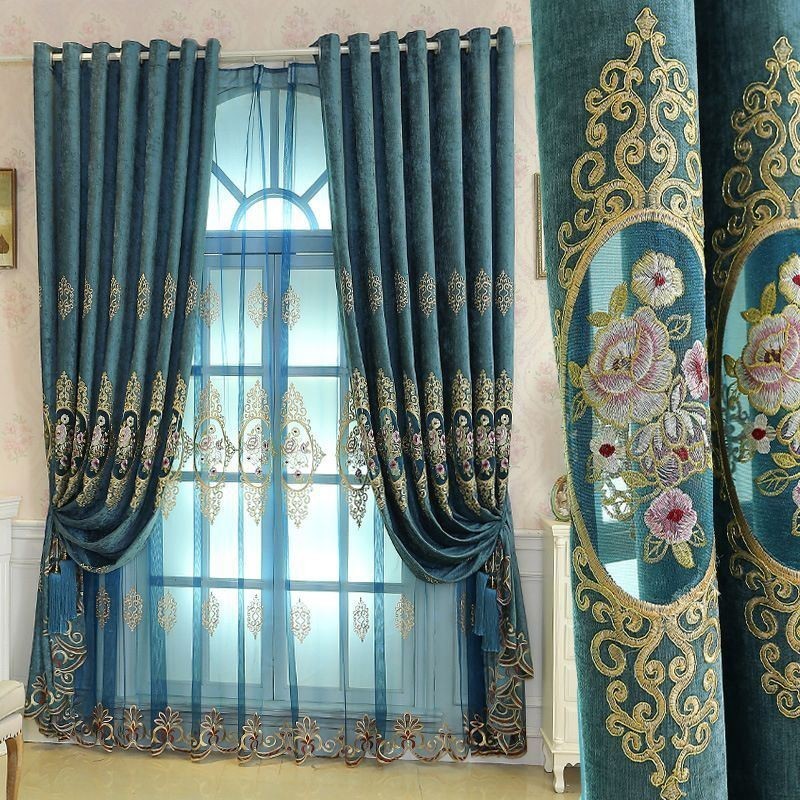Rideau En Chenille Sur Mesure, Style Européen, Broderie Florale