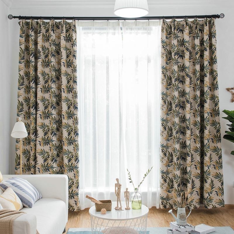 Rideau Occultant Épais Et Sur Mesure En Jacquard À Motif Feuilles De Bananier Vertes