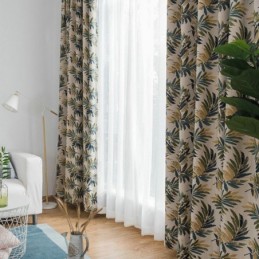 Rideau Occultant Épais Et Sur Mesure En Jacquard À Motif Feuilles De Bananier Vertes