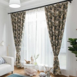 Rideau Occultant Épais Et Sur Mesure En Jacquard À Motif Feuilles De Bananier Vertes