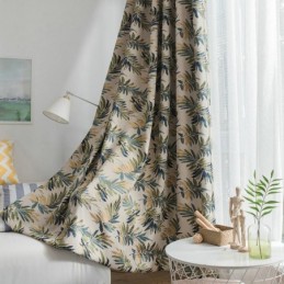 Rideau Occultant Épais Et Sur Mesure En Jacquard À Motif Feuilles De Bananier Vertes