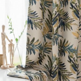 Rideau Occultant Épais Et Sur Mesure En Jacquard À Motif Feuilles De Bananier Vertes