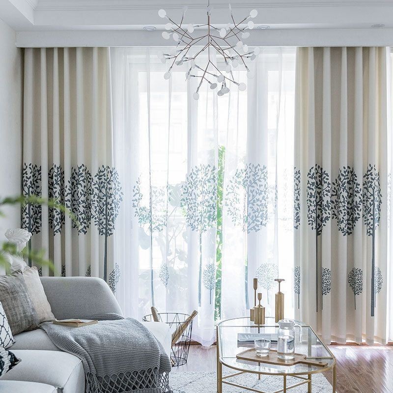 Rideau Sur Mesure En Tissu Style Nordique Avec Grand Arbre