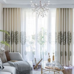 Rideau Sur Mesure En Tissu Style Nordique Avec Grand Arbre