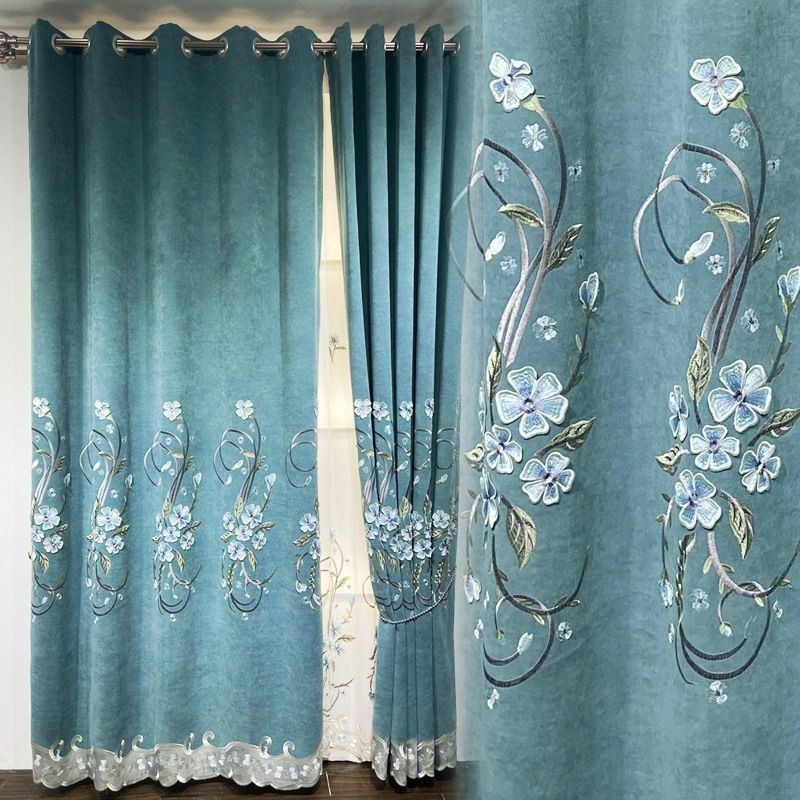 Rideau En Chenille Sur Mesure Avec Broderie Florale Moderne