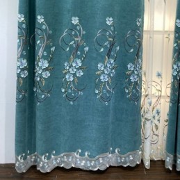 Rideau En Chenille Sur Mesure Avec Broderie Florale Moderne