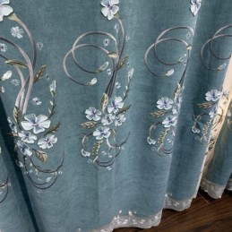 Rideau En Chenille Sur Mesure Avec Broderie Florale Moderne